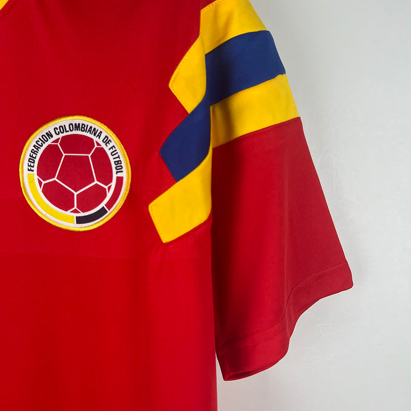 Yellow Colombia retro away shirt detail — Los Cafeteros at Italia '90