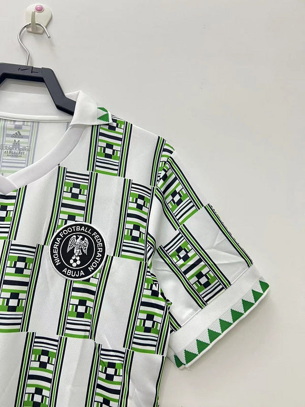 White Nigeria retro away shirt detail — Kanu and Okocha era iconic design