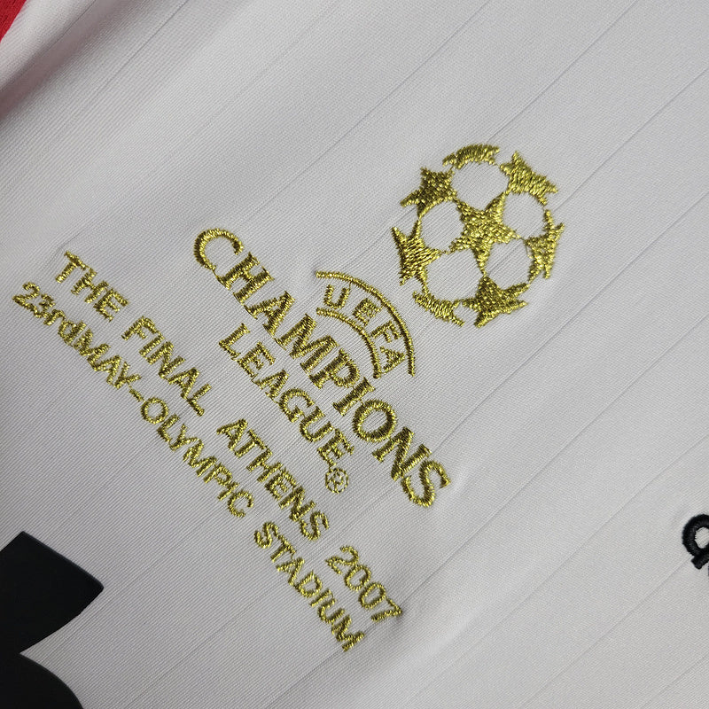 White AC Milan retro away shirt detail — Kaka and Ancelotti era